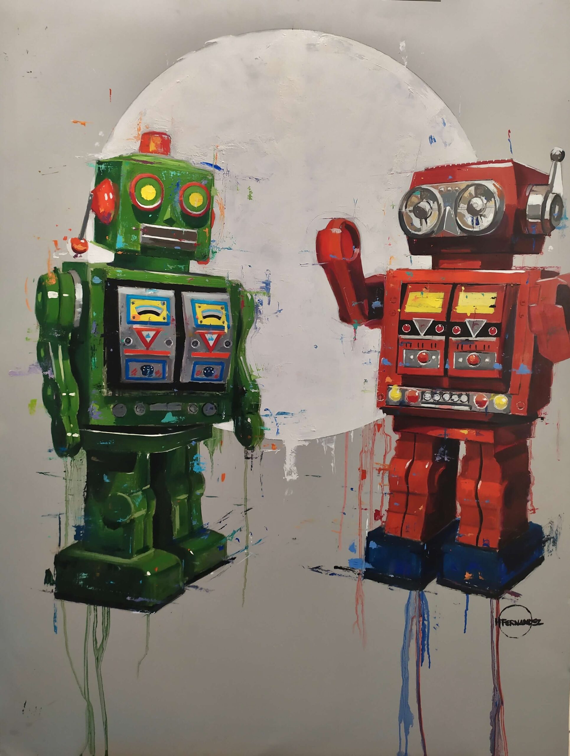 TWO ROBOT FRIENDS - Painting